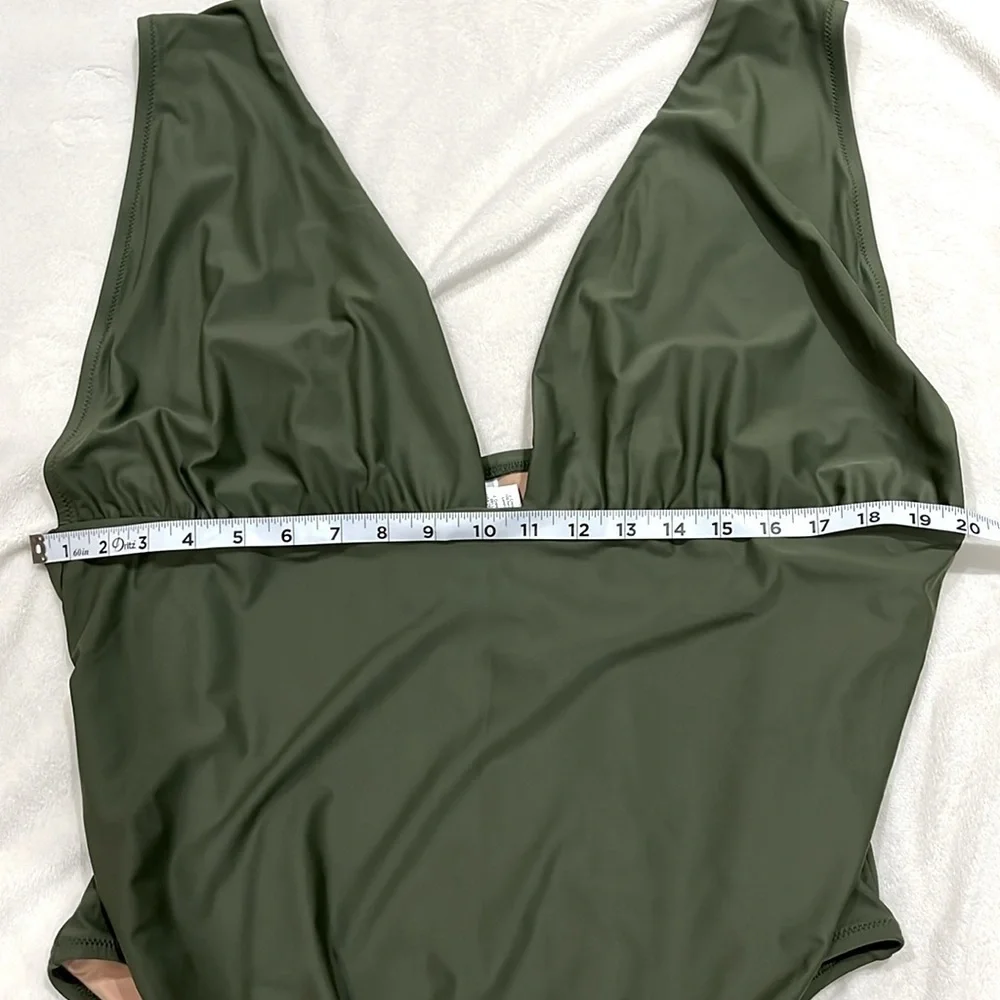 J.Crew Plunge V-Neck One-Piece Swimsuit Safari Green Size 24 NWT